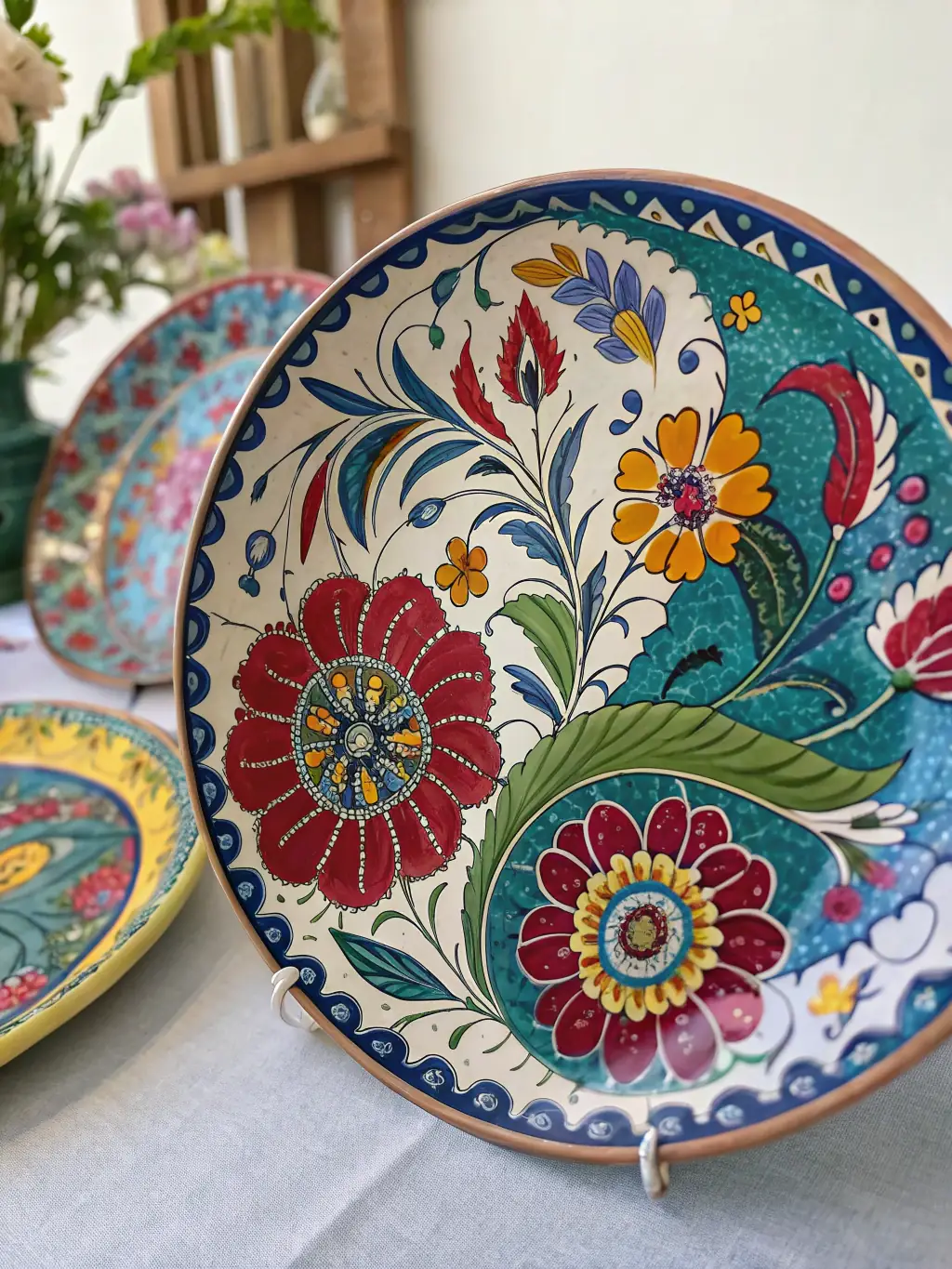 A high-resolution image of Meichubang's innovative tableware designs, featuring a unique ceramic-coated plate with a modern, artistic pattern.